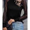 Azura Exchange Striped Mesh Long Sleeve Crewneck Ribbed Top – 2XL