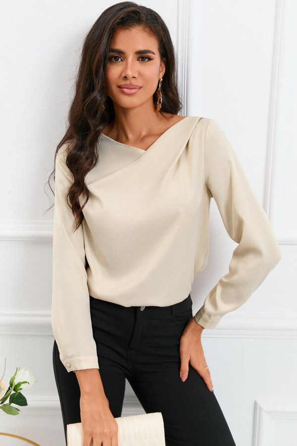 Azura Exchange Asymmetric V Neck Satin Blouse – L