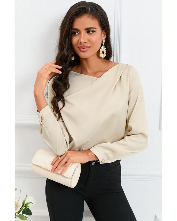 Azura Exchange Asymmetric V Neck Satin Blouse – L