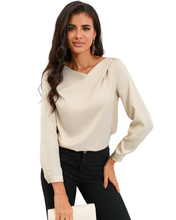 Azura Exchange Asymmetric V Neck Satin Blouse – L