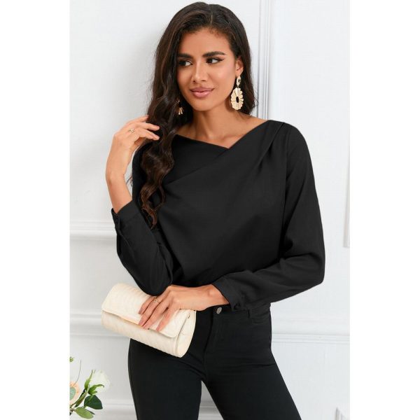 Azura Exchange Asymmetric V Neck Satin Blouse – L