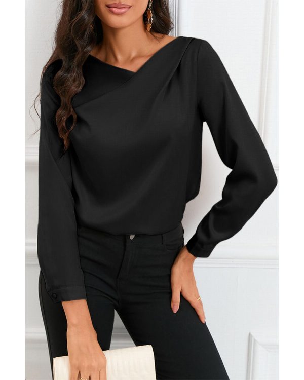 Azura Exchange Asymmetric V Neck Satin Blouse – L