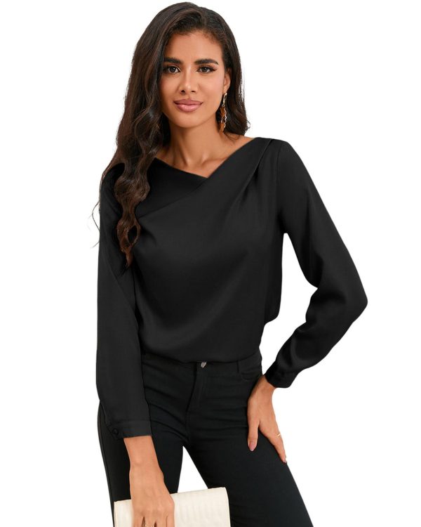 Azura Exchange Asymmetric V Neck Satin Blouse – L