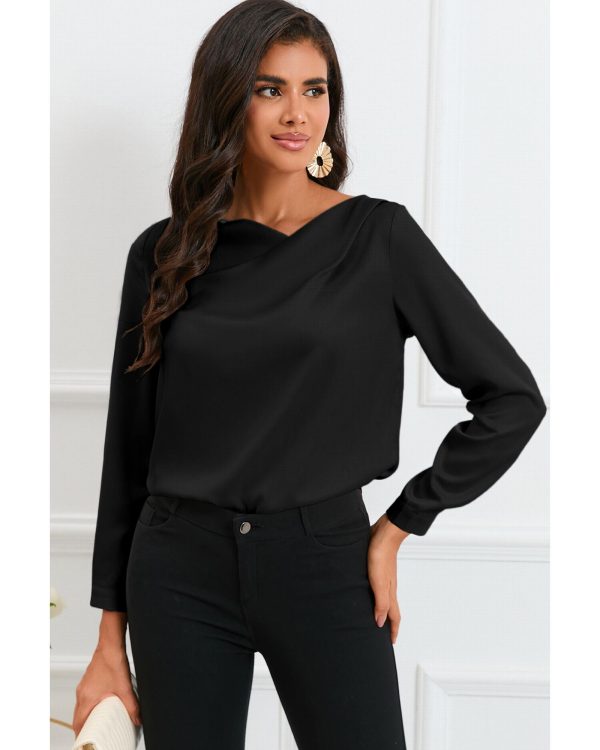 Azura Exchange Asymmetric V Neck Satin Blouse – L