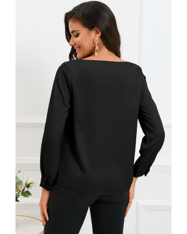 Azura Exchange Asymmetric V Neck Satin Blouse – L