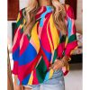 Azura Exchange Abstract Print Smocked Puff Sleeve Blouse – M