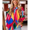 Azura Exchange Abstract Print Smocked Puff Sleeve Blouse – M