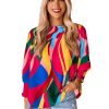 Azura Exchange Abstract Print Smocked Puff Sleeve Blouse – M