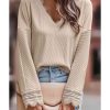 Azura Exchange Lace Trim V Neck Long Sleeve Top – L