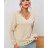 Azura Exchange Lace Trim V Neck Long Sleeve Top – L