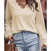 Azura Exchange Lace Trim V Neck Long Sleeve Top – L