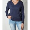 Azura Exchange Ribbed Texture V Neck Long Sleeve Top – L