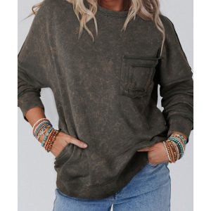 Azura Exchange Acid Wash Drop Shoulder Long Sleeve Sweatshirt with Pockets