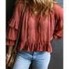 Azura Exchange Swiss Dot Lace Up V Neck Ruffled Blouse – L