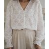 Azura Exchange Exaggerated Silhouette White Lace Blouse with Hollow Outs – L