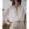 Azura Exchange Exaggerated Silhouette White Lace Blouse with Hollow Outs – L