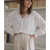 Azura Exchange Exaggerated Silhouette White Lace Blouse with Hollow Outs – L