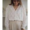 Azura Exchange Exaggerated Silhouette White Lace Blouse with Hollow Outs – L