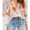 Azura Exchange Abstract Print Split Neck Puff Sleeve Blouse – L