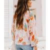 Azura Exchange Abstract Print Split Neck Puff Sleeve Blouse – L