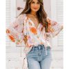 Azura Exchange Abstract Print Split Neck Puff Sleeve Blouse – L