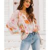 Azura Exchange Abstract Print Split Neck Puff Sleeve Blouse – L