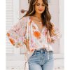 Azura Exchange Abstract Print Split Neck Puff Sleeve Blouse – L