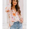 Azura Exchange Abstract Print Split Neck Puff Sleeve Blouse – L