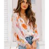 Azura Exchange Abstract Print Split Neck Puff Sleeve Blouse – L