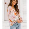 Azura Exchange Abstract Print Split Neck Puff Sleeve Blouse – L