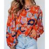 Azura Exchange Floral Print Ruffle Puff Sleeve Blouse – L