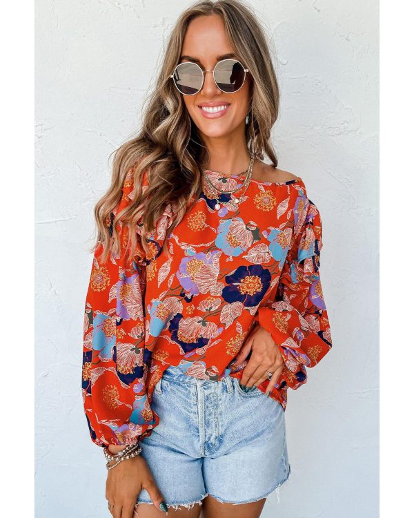 Azura Exchange Floral Print Ruffle Puff Sleeve Blouse – L