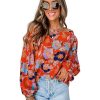 Azura Exchange Floral Print Ruffle Puff Sleeve Blouse – L