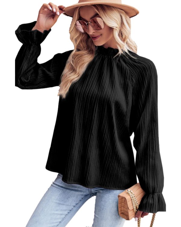 Azura Exchange Frilled Mock Neck Ripple Bubble Sleeve Blouse – 2XL