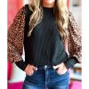 Azura Exchange Leopard Print Long Sleeve Ribbed Knit Blouse – L