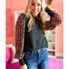 Azura Exchange Leopard Print Long Sleeve Ribbed Knit Blouse – L