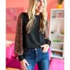 Azura Exchange Leopard Print Long Sleeve Ribbed Knit Blouse – L