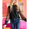 Azura Exchange Leopard Print Long Sleeve Ribbed Knit Blouse – L