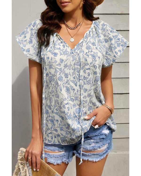 Azura Exchange Print Fluttering V-neck Blouse – L