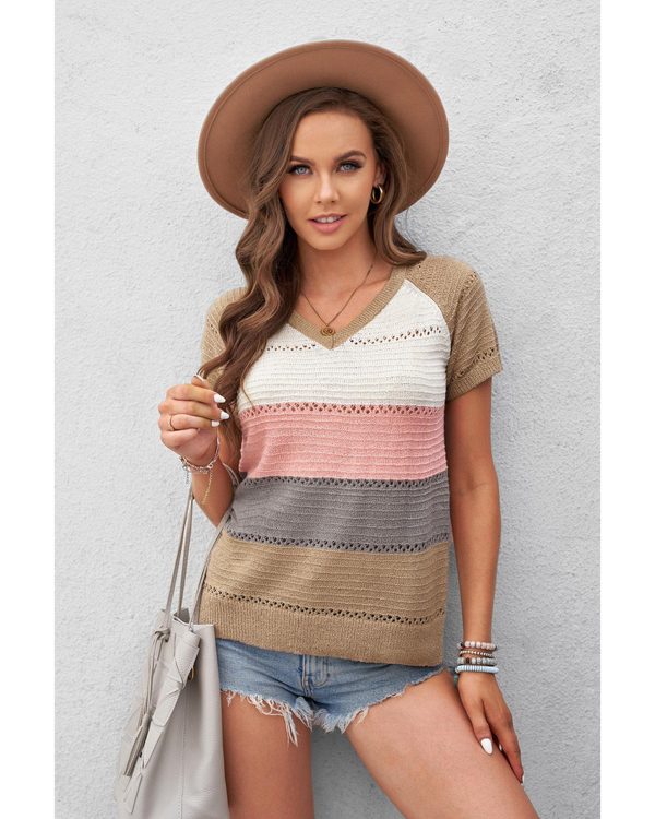 Azura Exchange Stripe Print Knitted V Neck Top – 2XL