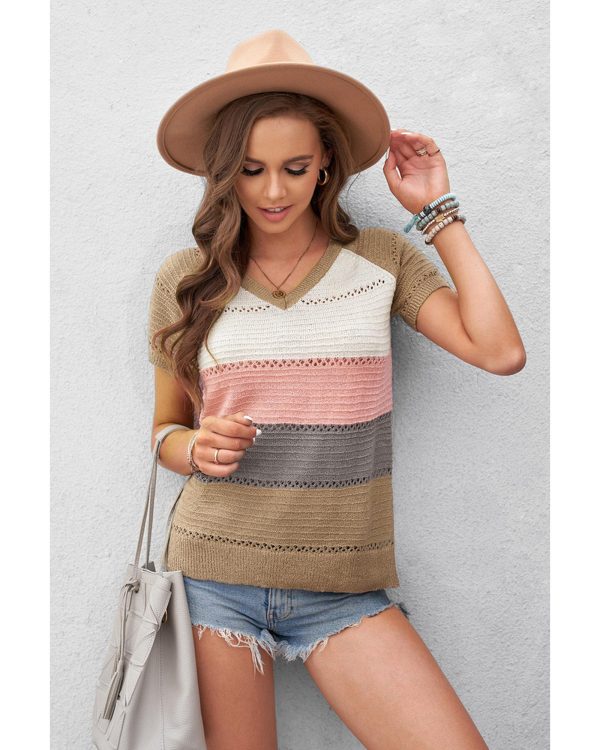 Azura Exchange Stripe Print Knitted V Neck Top – 2XL