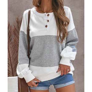 Azura Exchange Colorblock Buttons Pullover Sweatshirt