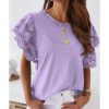 Azura Exchange Hollow Out Ruffle Sleeve T-shirt – L