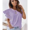 Azura Exchange Hollow Out Ruffle Sleeve T-shirt – L