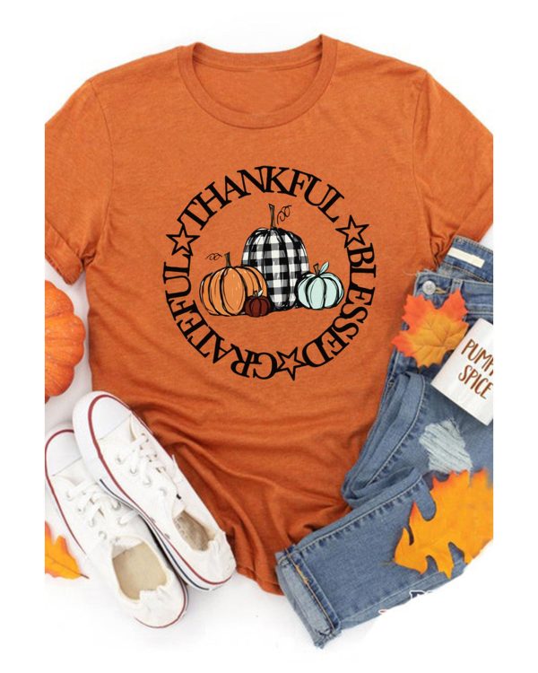 Azura Exchange Thankful Blessed Grateful Pumpkin Print T-Shirt – 2XL