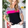 Azura Exchange Leopard Colorblock Splicing T-shirt – L