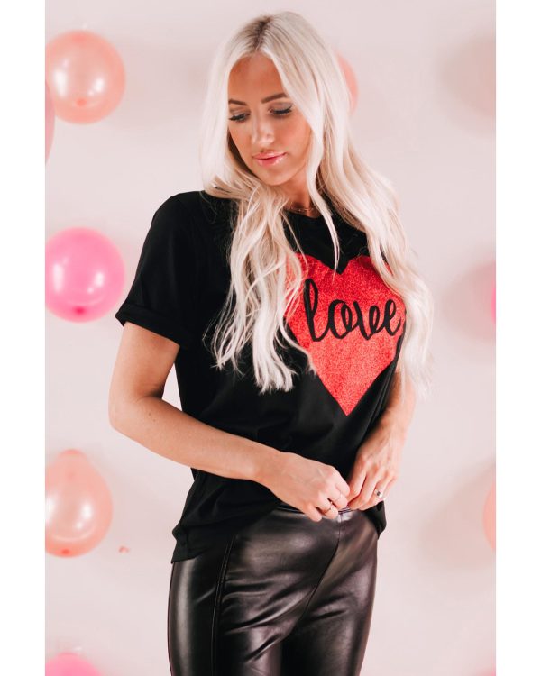 Azura Exchange Heart Shaped Glitter Print T-Shirt – L