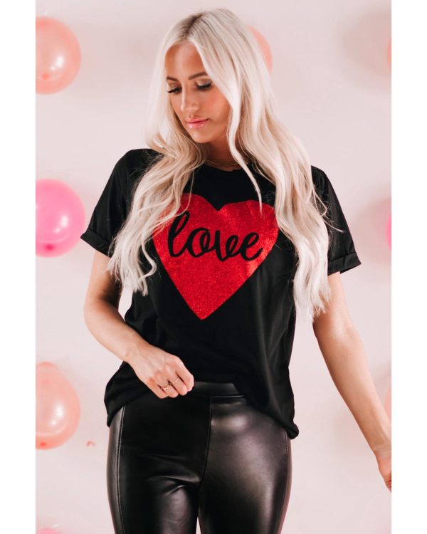 Azura Exchange Heart Shaped Glitter Print T-Shirt – L