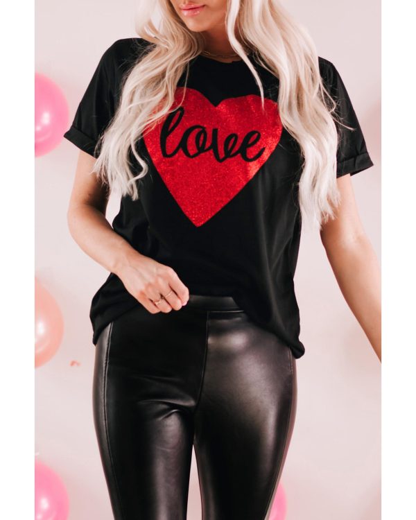 Azura Exchange Heart Shaped Glitter Print T-Shirt – L