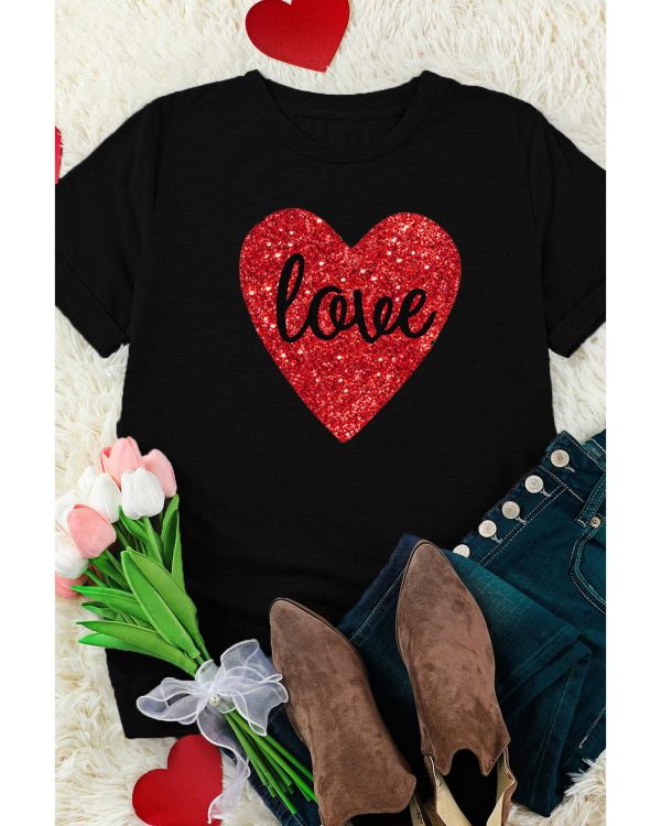 Azura Exchange Heart Shaped Glitter Print T-Shirt – L